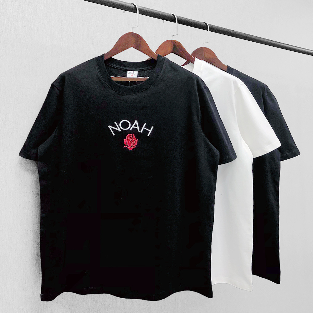 

Proven Noah rose core Classic Rose Embroidery short sleeve lovers loose fashion brand men's and women's T-shirt U78O, White;black
