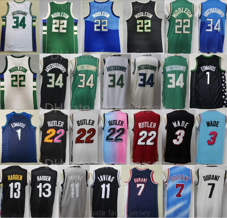

Basketball Giannis Antetokounmpo Jersey Khris Middleton Anthony Edwards Dwyane Wade Jimmy Butler Kevin Durant James Harden Kyrie Irving Stitch Uniform Team City, 22