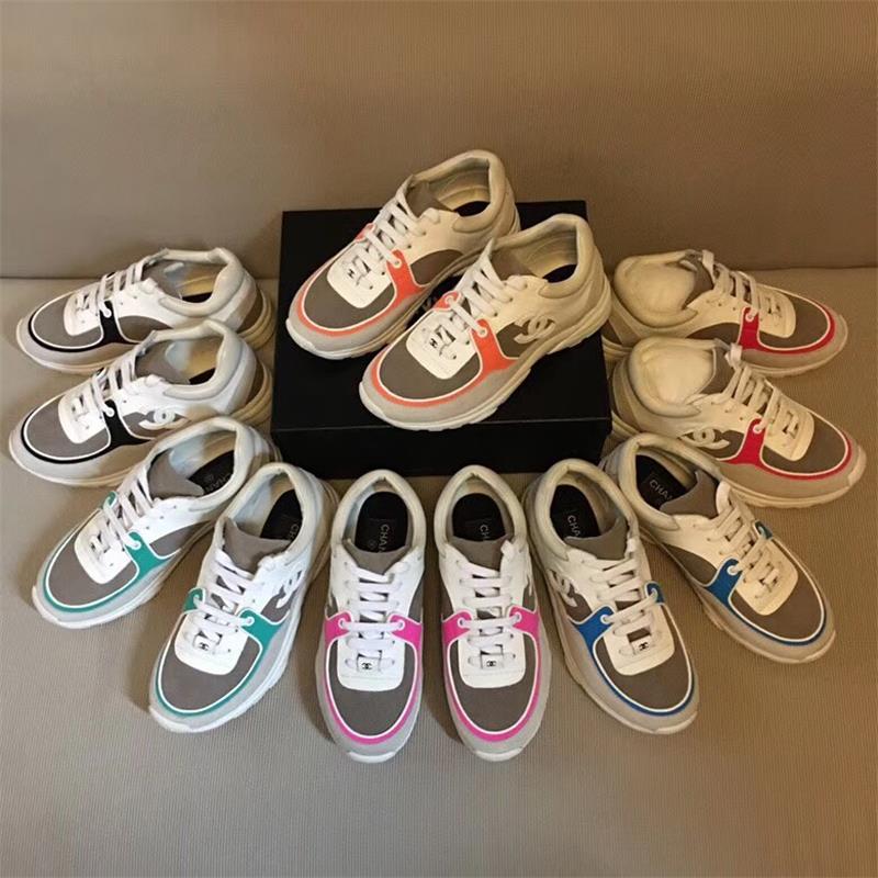 

2021 Designer Calfskin Sneaker Women Platform Shoes Black Suede Nylon Men Vintage Basketball Sneakers Leather Fashion Trainers with Box US5-11 NO456, Color 1