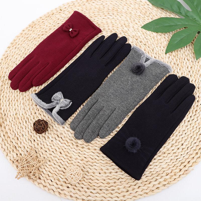 

Touch Screen Thickened Women 's Gloves Autumn And Winter Fashionable Elegant Warm Korean Cute Cycling Five Fingers