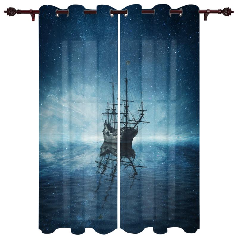 

Exquisite Home Luxury Curtains Boat The Sea Sky Living Room Dining Bedroom El Translucent Curtain & Drapes