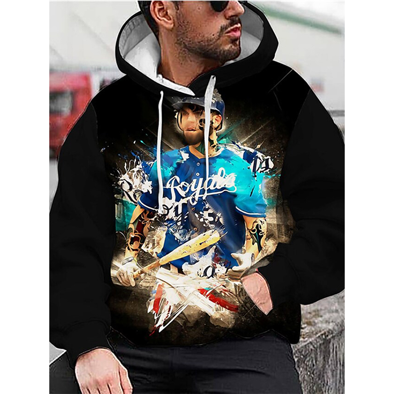

Plsoccer player pattern men s 3D printing hoodie visual impact party top punk goth round neck high quality sweater hoodie, Black
