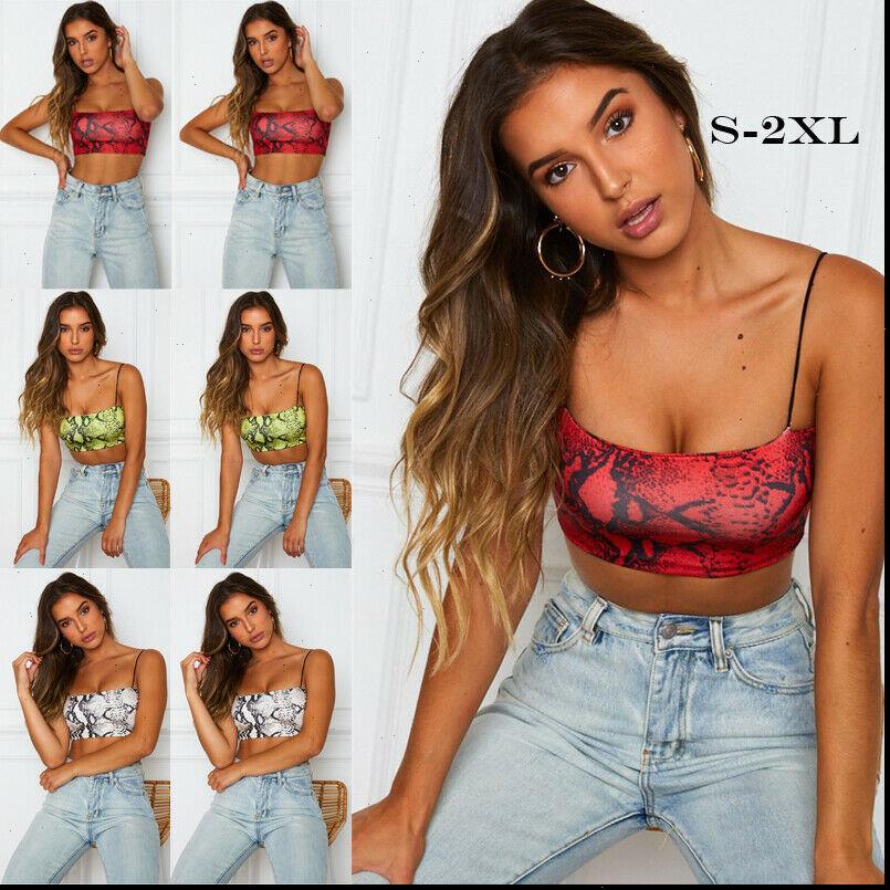 

Sexy Women Tank Snakeskin Pattern Print Strappy Top Bustier Bra Vest Crop Bralette Plus Size, White