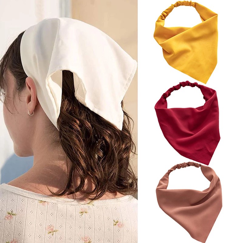 

Solid Bandana Headbands for Women Elastic Hair Scarf Headbands Chiffon Head Kerchief Triangle Hairbands