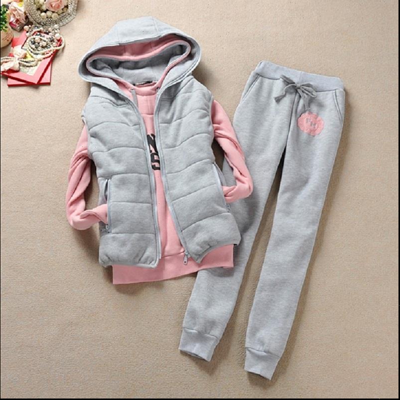 

womens tracksuits selling sweatshirt vest pants 3 pieces set plus velvet thickening size casual nice suit wholesale, Gray