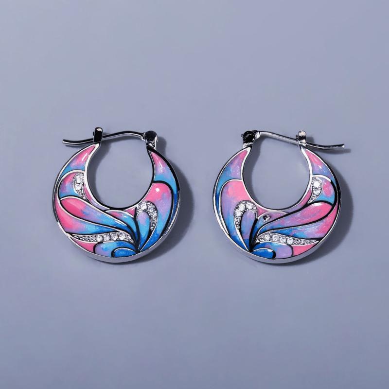 

Stud 925 Silver Earrings Flower Pendant Fashion Jewelry Handmade Enamel Painted Ladies, Golden;silver