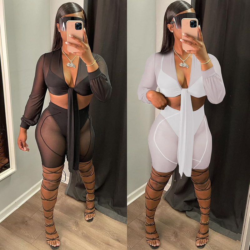 

Sexy African style women's suit long-sleeved deep V top with pants high-quality fashion loose and comfortable commuting sports, White