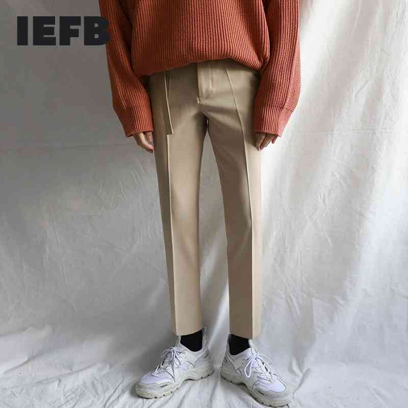 

IEFB Korean trendy trousers men's ankle length suit pants fashion slim legged casual pants autumn straight tube buttoms 9Y4513 210524, Khaki