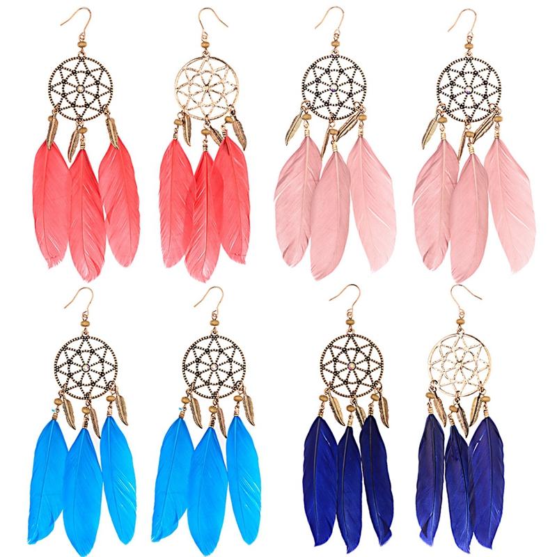 

Dangle & Chandelier Woman Earrings Bohemian Hoop Fake Feather Long Drop Vintage Tassel Fashion Jewelry