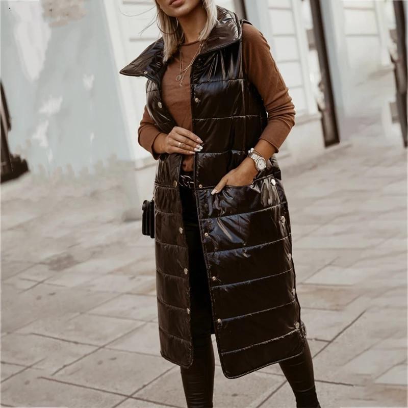 

Women's Vests 2021 Fashion Slim Fit Long Vest Women Thicken Cotton Padded Winter Sleeveless Jacket Waistcoat, Black;white