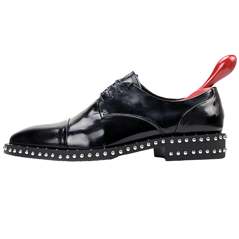 

Handmade Rivets Leather Shoes Lace up Fashion Derby Men Loafers Wedding Bridal Dress Oxfords, Black