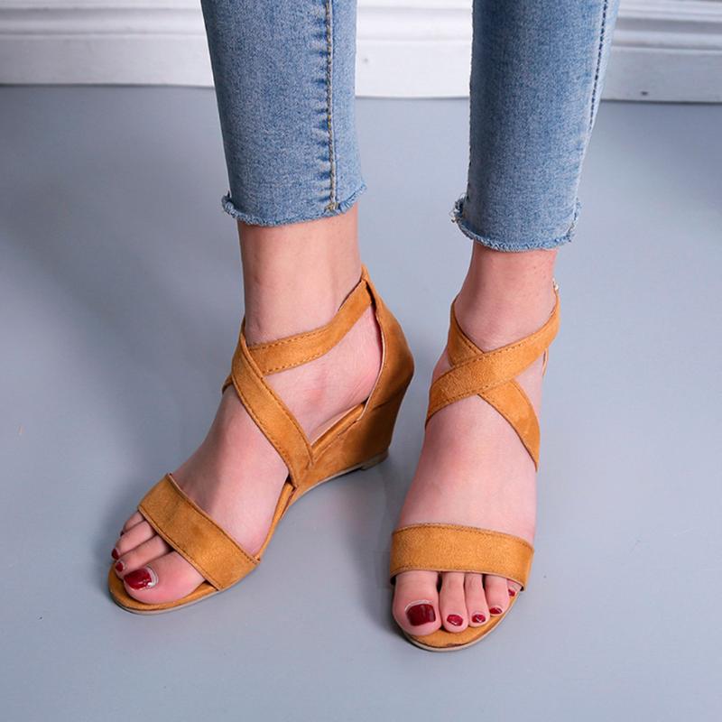 

Women's Fashion Casual Rome Buckle Strap Wedges Sandals Low Heel Open Toe Shoes Plataform Summer For Women#4, Black