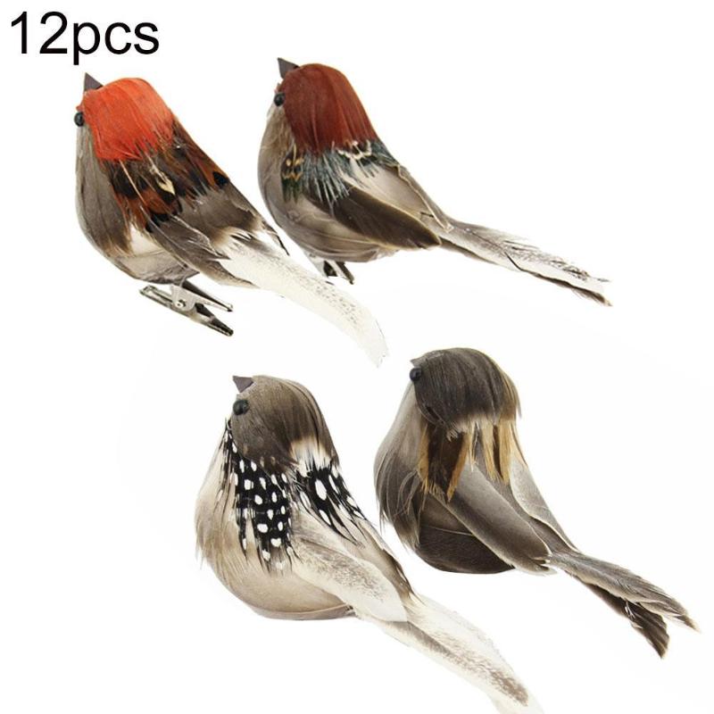 

12Pcs Artificial Animal Bird Spadger Sparrow With Clip Home Garden Tree Ornament Decorations