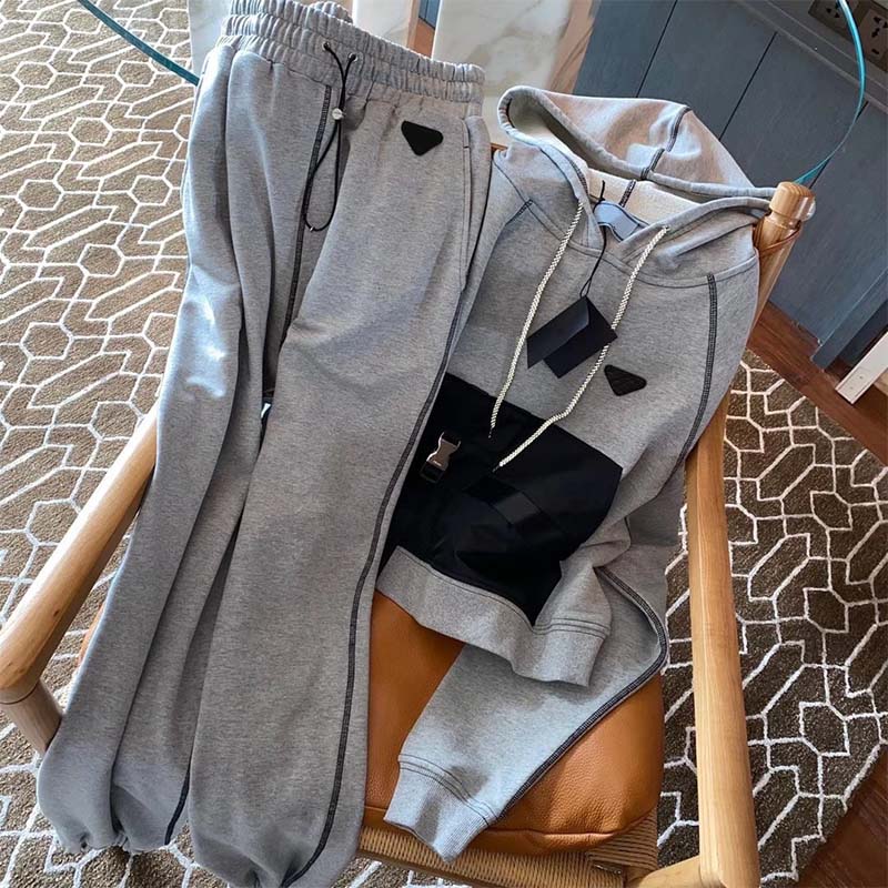 

Women tracksuits Womens Two Piece Pants Hooded Fashion Ins Style Lady Zipper Coat Letter Print Top Trendy Geometric Clothes Autumn, Gray