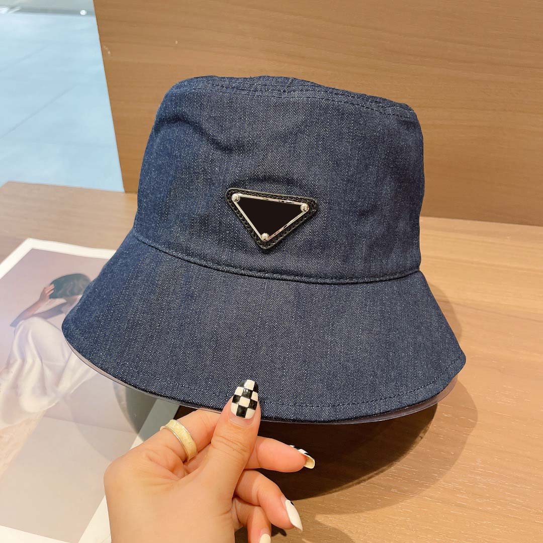 

Luxury designer bucket hat men's and women's denim Buckethat 2022 Fashion trend simple triangle premium simple boutique hats good nice, Blue
