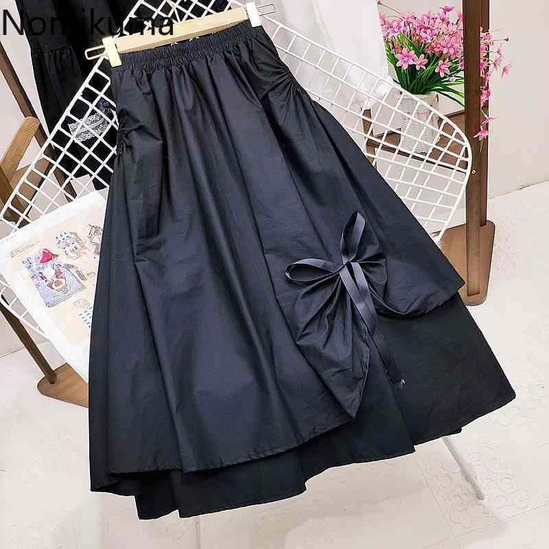 Nomikuma Spring Summer New High Waist Skirt Korean Sweet Bow Tie Irregular A-line Women Skirts Casual Mujer Faldas 6H364 210427