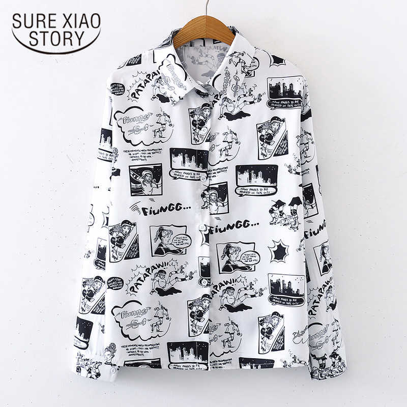

Autumn Casual Print Long Sleeve Tops Blouse Loose Cardigan Shirt Women Floral Blusas Mujer Clothes Women Tops 7614 50 210527, White