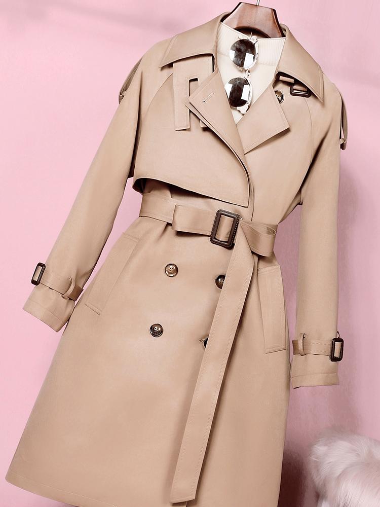 

Women' Trench Coats Windbreaker 2021 Mid Long Small High End Atmosphere British Hepburn Coat Korean Loose, Khaki