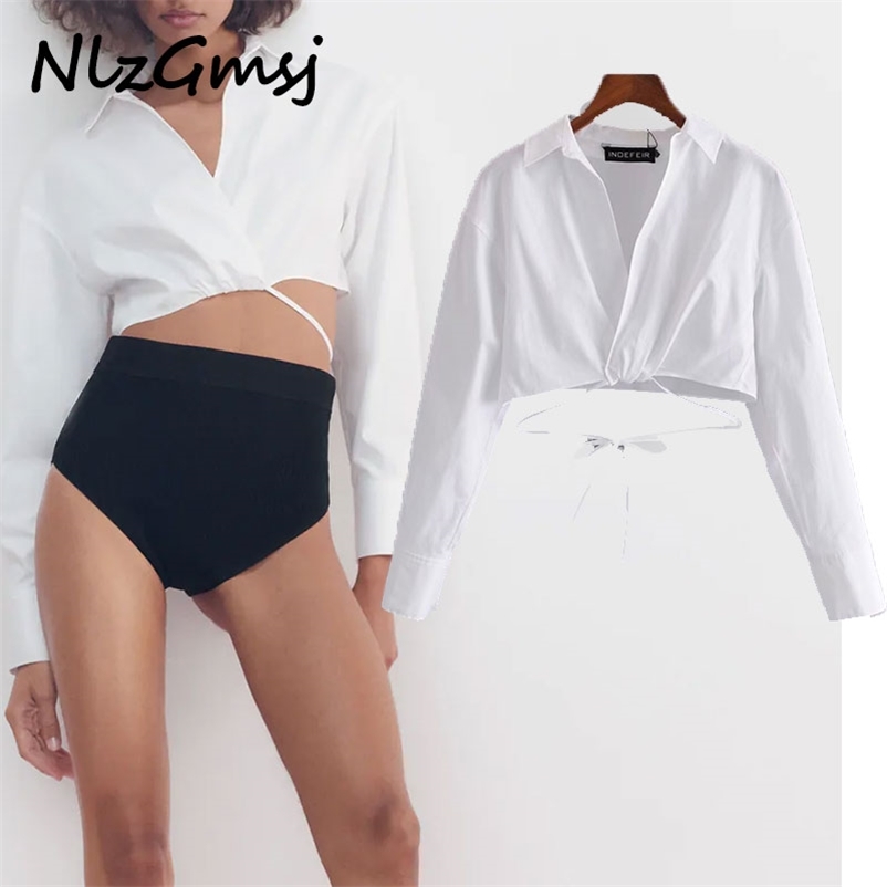 

Blouse Women Retro White Crop Shirt Short Sleeve with Slash Summer Casual Fashion Chic Lady Woman 03 210628, As picture
