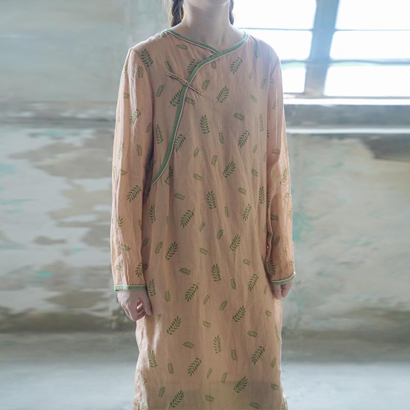 

Casual Dresses Johnature Women Chinese Style Fall O-Neck Seven Sleeve Ramie Vintage Robes 2021 Autumn Print Floral A-Line Cheongsam, Multi