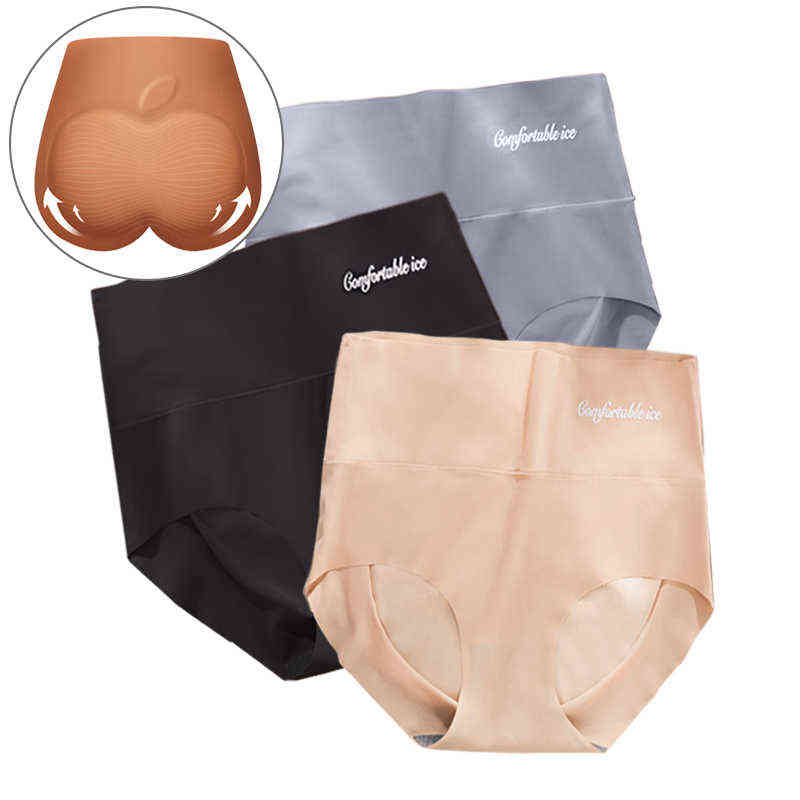 

4pcs/lot Sexy Panties for Women Ice Silk Briefs Seamless Underwear High-rise Pants Comfort Lingerie Female Slimming Underpants 211109