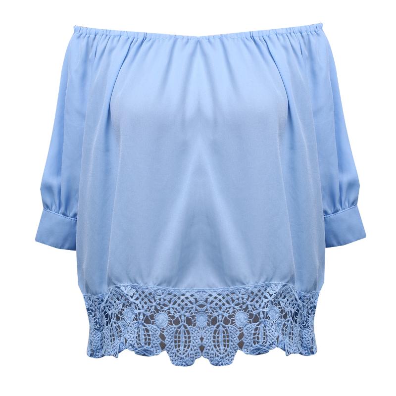 

Women' Blouses & Shirts Fashion Womens Ladies Summer Lace Off-shoulder Casual Crop Tops Sexy Clothes, As pic