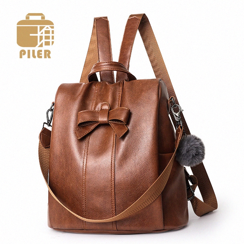 

large women leather backpack anti theft school backpacks for teenager girls rucksack vintage leather ladies travel bags bow i21k#