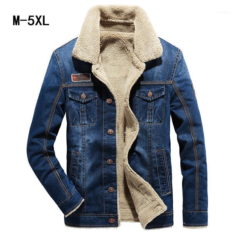

Men's Down & Parkas Men Warm Jacket Trendy Winter Fleece Coats Mens Thicker Outwear Fashion Jean Jackets Cowboy Casual Clothes Plus Size 5XL, Black