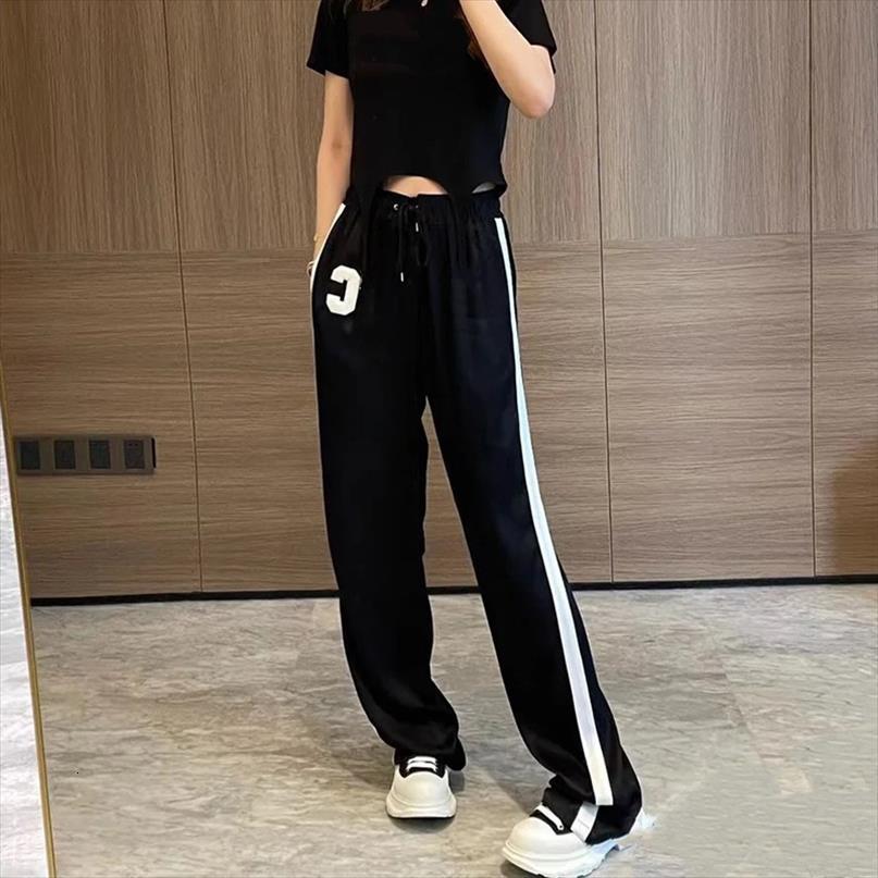 

cx summer fashion trouser c women capris word wide leg high waist casual black drape effect sport pants trend thin, Black;white