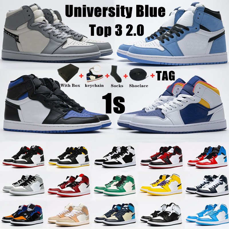 

Mens 1 high OG basketball shoes JORDÁN 1s University Blue silver royal toe black metallic gold mid smoke grey UNC Patent men women Sneakers trainers