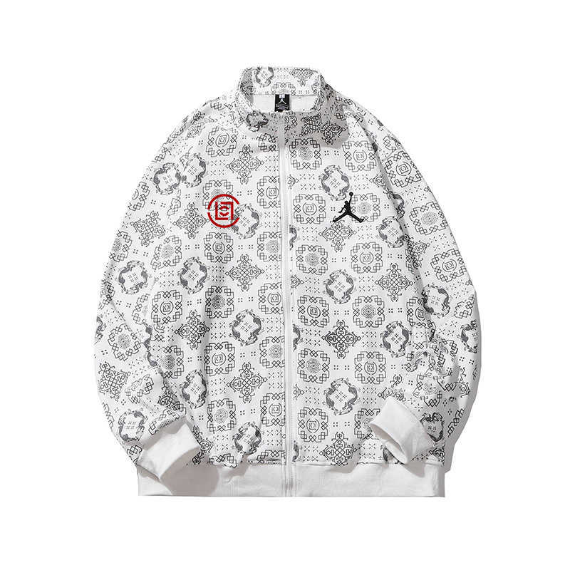 

Edison Chen clot co branded flying man silver silk over printed zipper sweater cardigan stand collar Baseball Jacket jacket, Black
