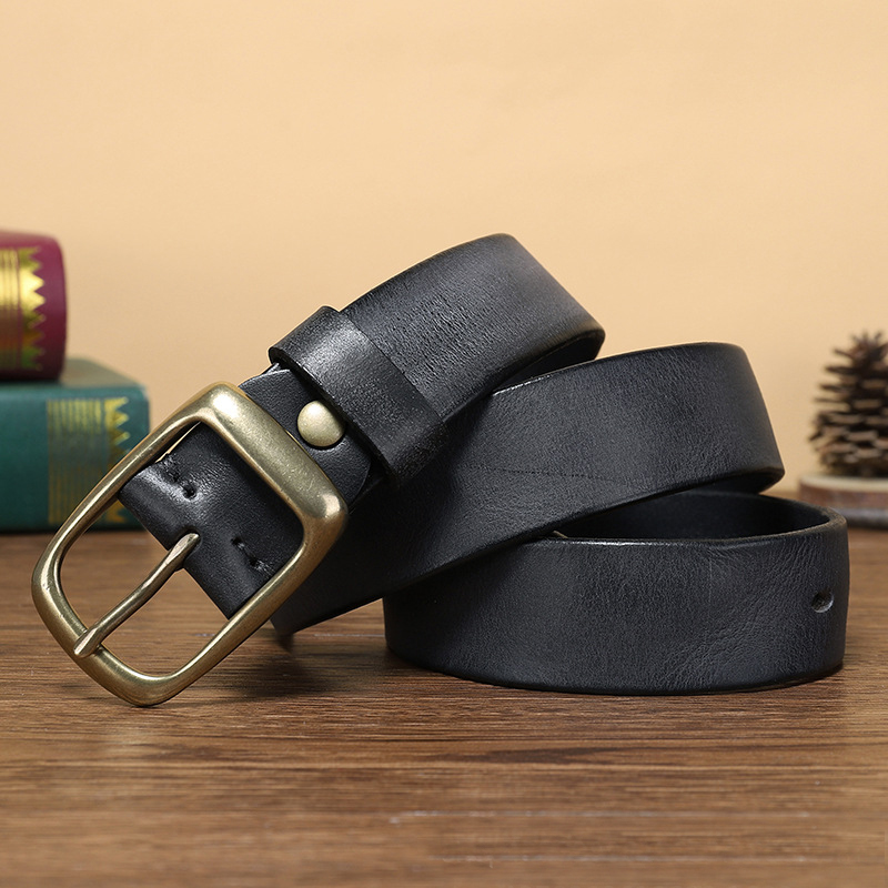 

fashion men High quality genuine leather belt luxury designer belts men new copper buckle Strap male Jeans for man cowboy, Black