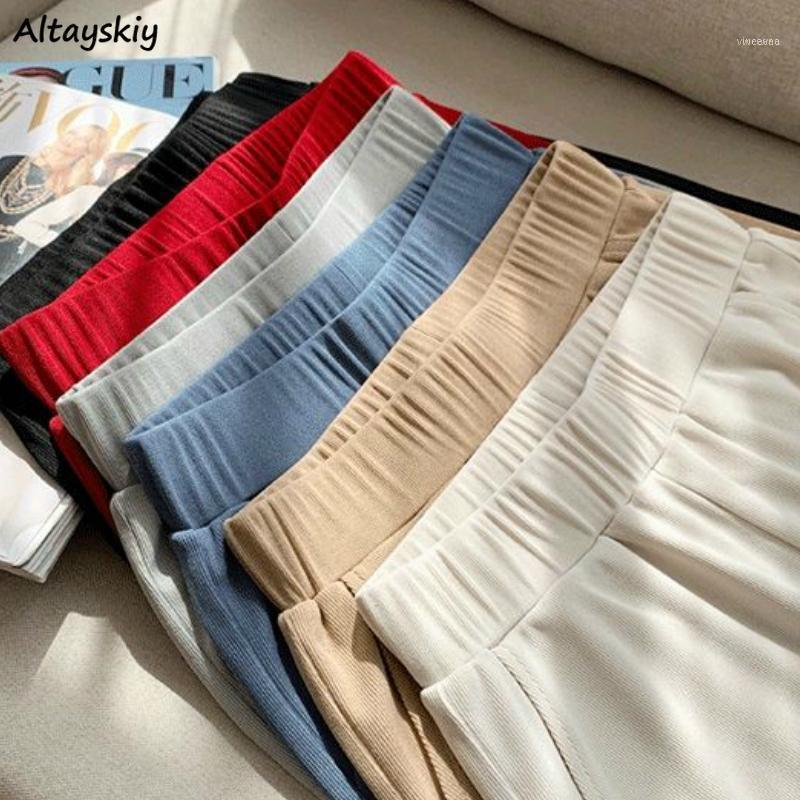 

Women's Pants & Capris Wide Leg Women All-match Summer Pure Knitted Fashion Casual Loose High Waist Full Length Lady Elegant 5 Colors1, Black;white