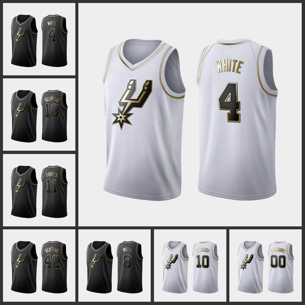 

San Antonio''Spurs''Men DeMar DeRozan Derrick White Bryn Forbes Patty Mills Marco Belinelli Custom Golden Edition Jersey