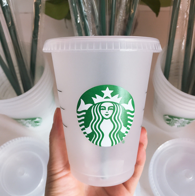 

Starbucks 16oz/473ml Plastic Tumbler Reusable Clear Drinking Flat Bottom Cup Pillar Shape Lid Straw Mug Bardian 10pcs