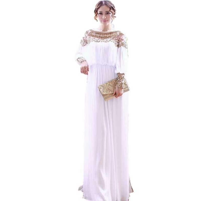 

ZAWFL fashion Luxury Runway beaded chiffon long women dress elegant brand white maxi Long 210525, Picture color