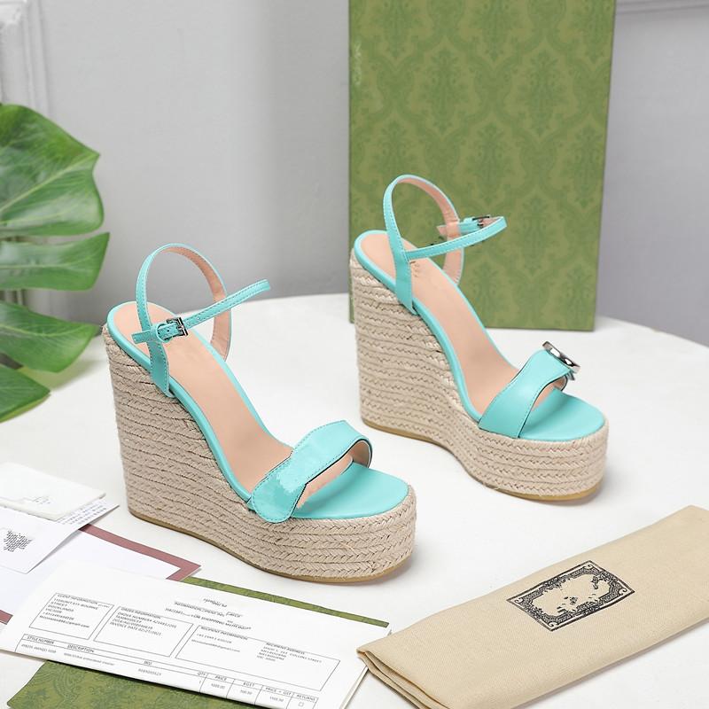 

Fashion womens slope heel sandals hemp rope weave luxury beautiful comfortable 35-42 support custom logo multicolor options, White