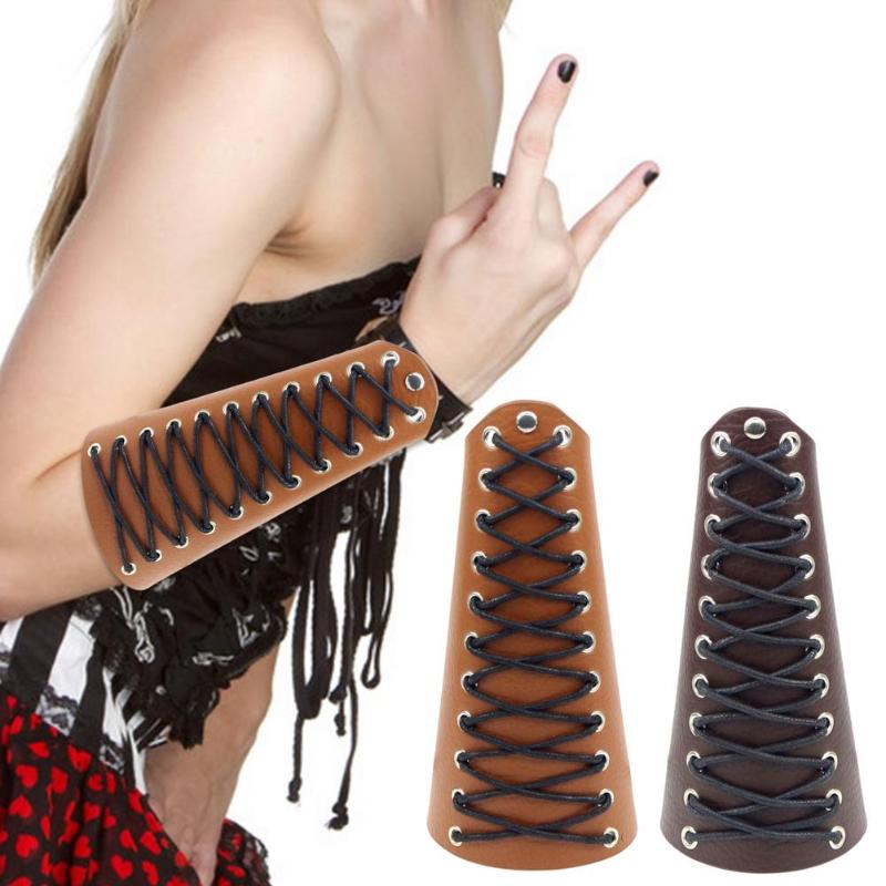 

Wrist Support Faux Leather Gauntlet Wristband Medieval Belt Buckle Bracers Armband Cuff For Cosplay, Black;red