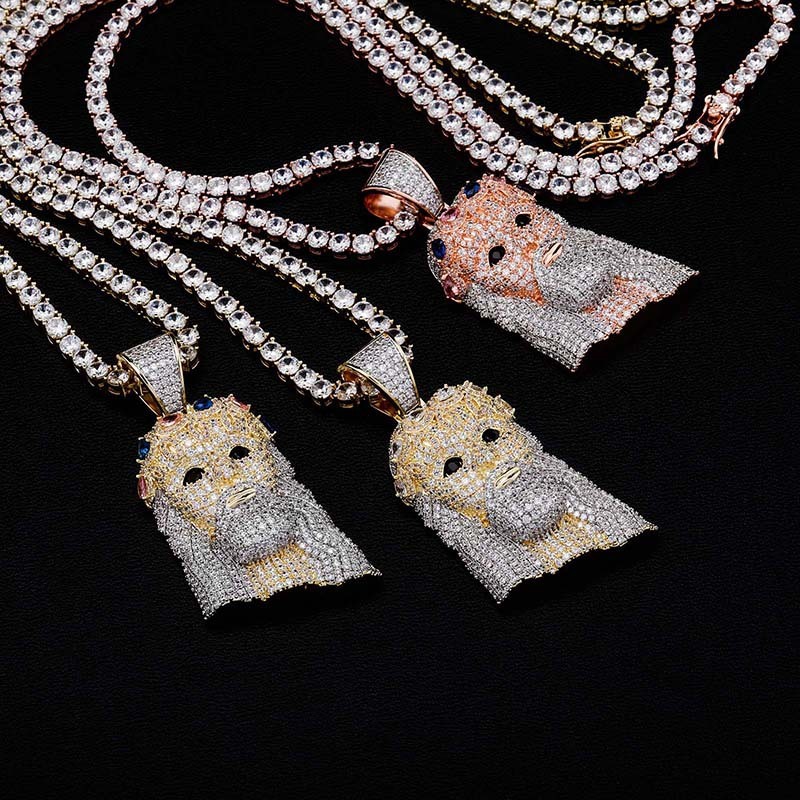 

Necklaces Jin'ao Color Diamond Wearing Crown Lady Jesus Jewelry Full of Zircon Hip Hop Trendsetter, Silver