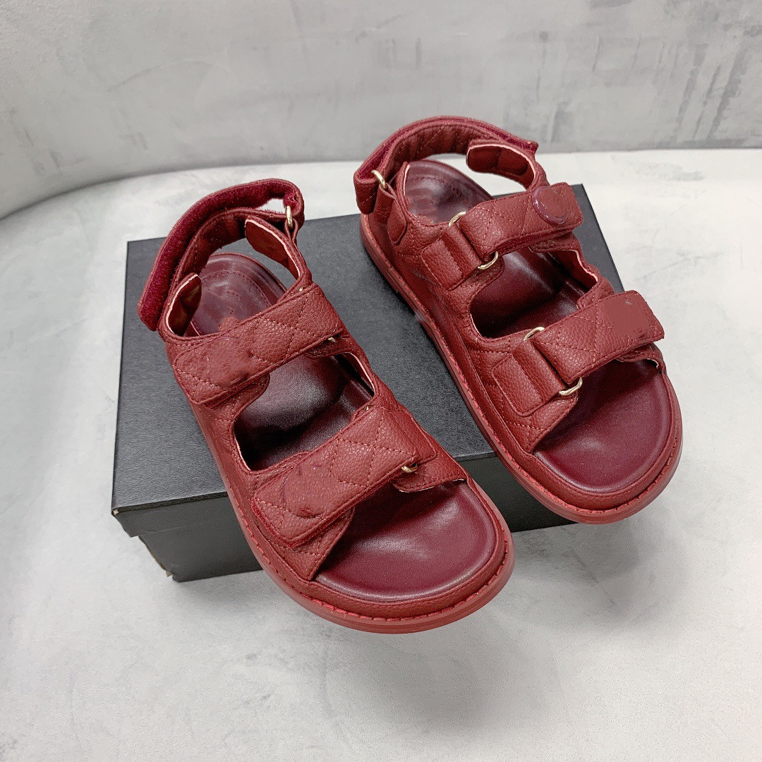 

2021 plaid embroidery hook and loop women sandals Italian imported sheepskin to improve wearing comfort 35-41 contains boxes, Black