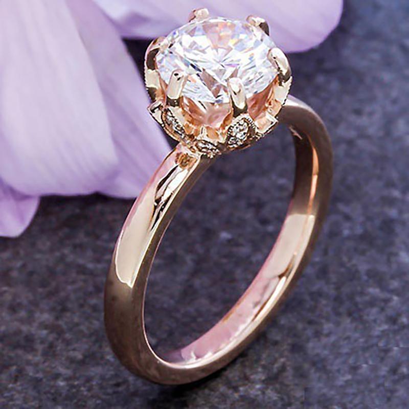 Wedding Rings Luxury Rose Gold/Silver Color Flower Ring For Women Men Trendy White Zircon Silver Plated Female Jewelry Engagement Gift-image-711433817
