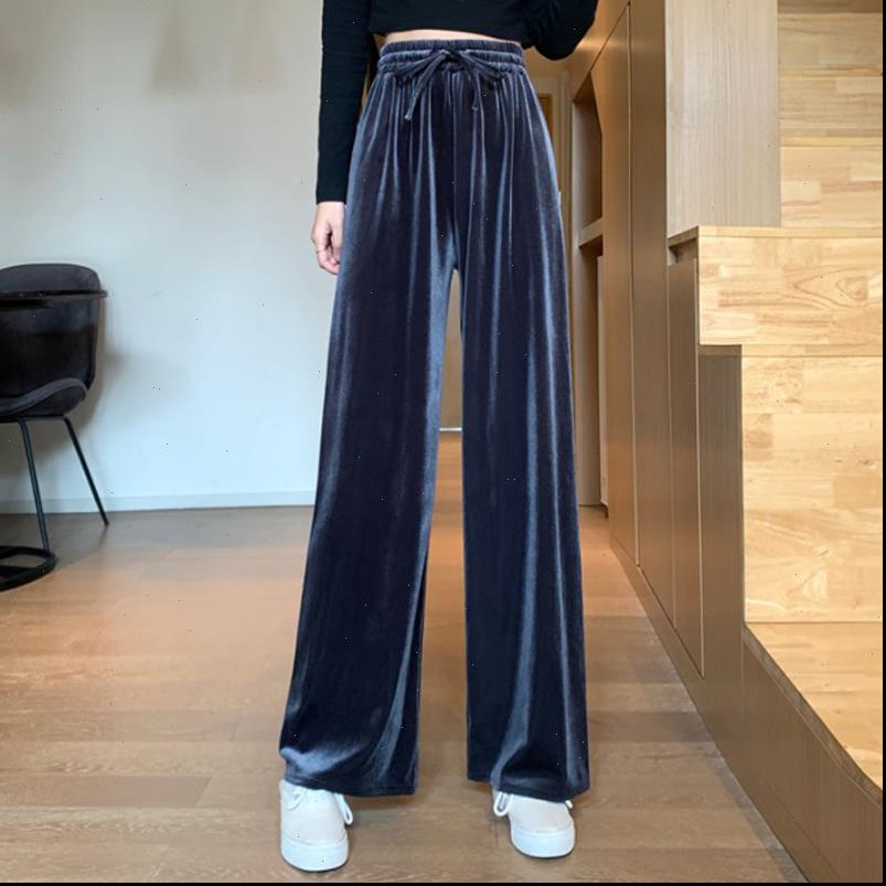 

Womens Capri Autumn High Waist Drawstring Casual Pants Women Fashion Velet Loose Trousers Female Solid Wide Leg Streetwear, Black;white