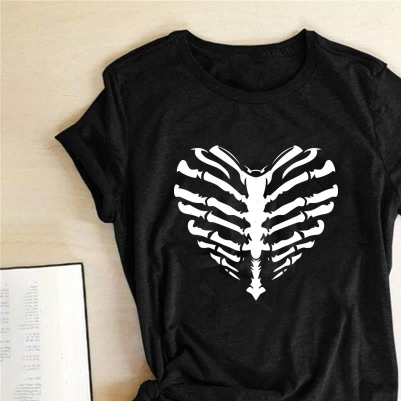 

skeleton bones women printing funny skull t shirt punk rock graphic summer short sleeve streetwear tees femme, White