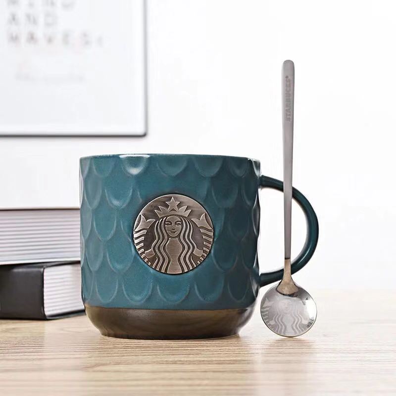 

473 Starbucks Cup Luxury Ceramic Mugs Coffee Mug with Star Spoon Anniversary Gift Products Package Box, As show