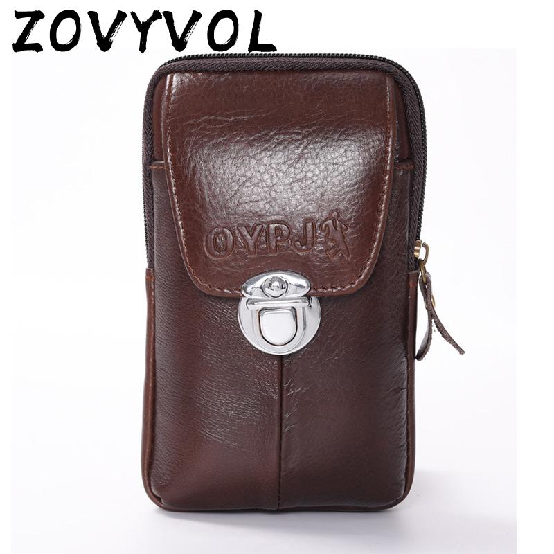

Genuine Leather Waist Packs Fanny Pack Belt Bag Phone Pouch Bags Travel Male Small