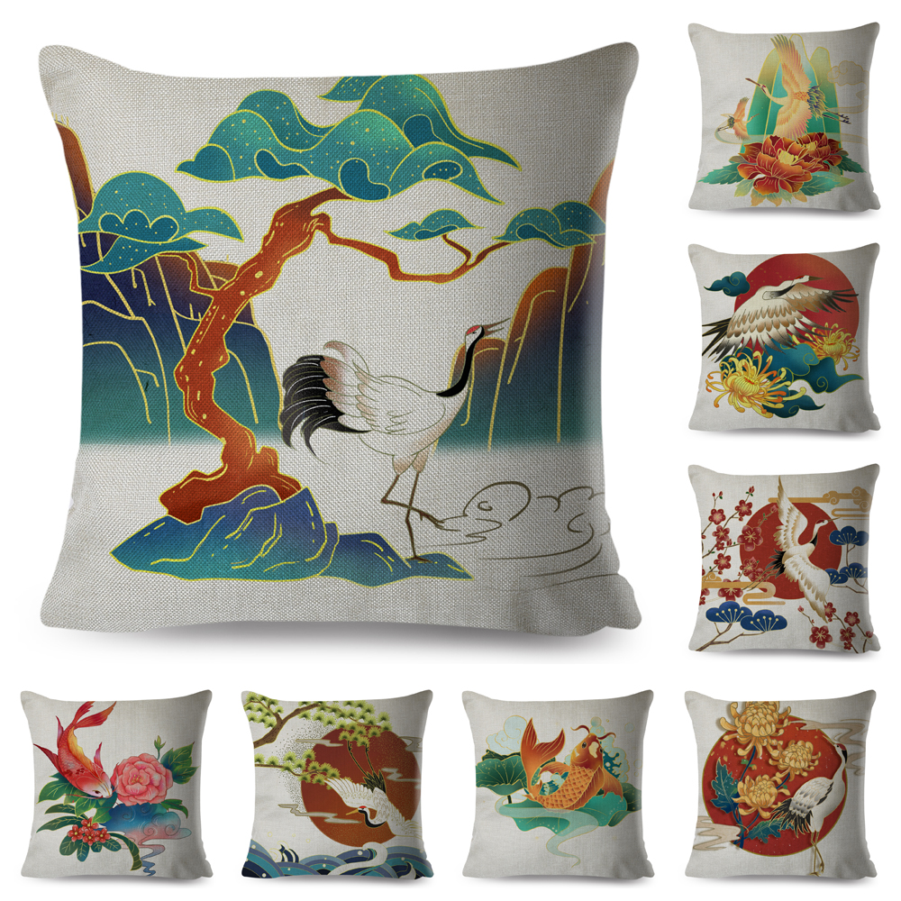 

Japan Style Geometric Print Pillow Cover 45*45cm Square Cushion Cover Linen Throw Pillows Cases Home Decor Cushion Covers