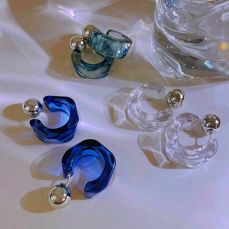 

Hoop & Huggie Trendy Korea Blue Clear C-shaped Earrings For Women Geometric Acrylic Hanging Earring Party Travel Fashion Jewelry Gift