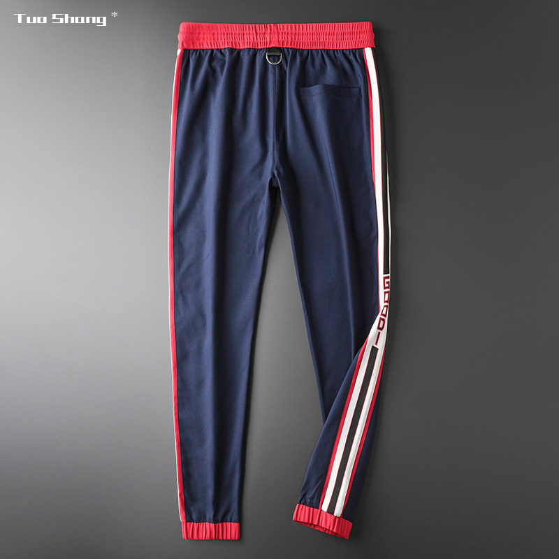 

New Mens Breathable Jogger Pants Drawstring Sports Track Pants Men Street Fashion Side Stripe Designer Casual Trousers Y0324, Black