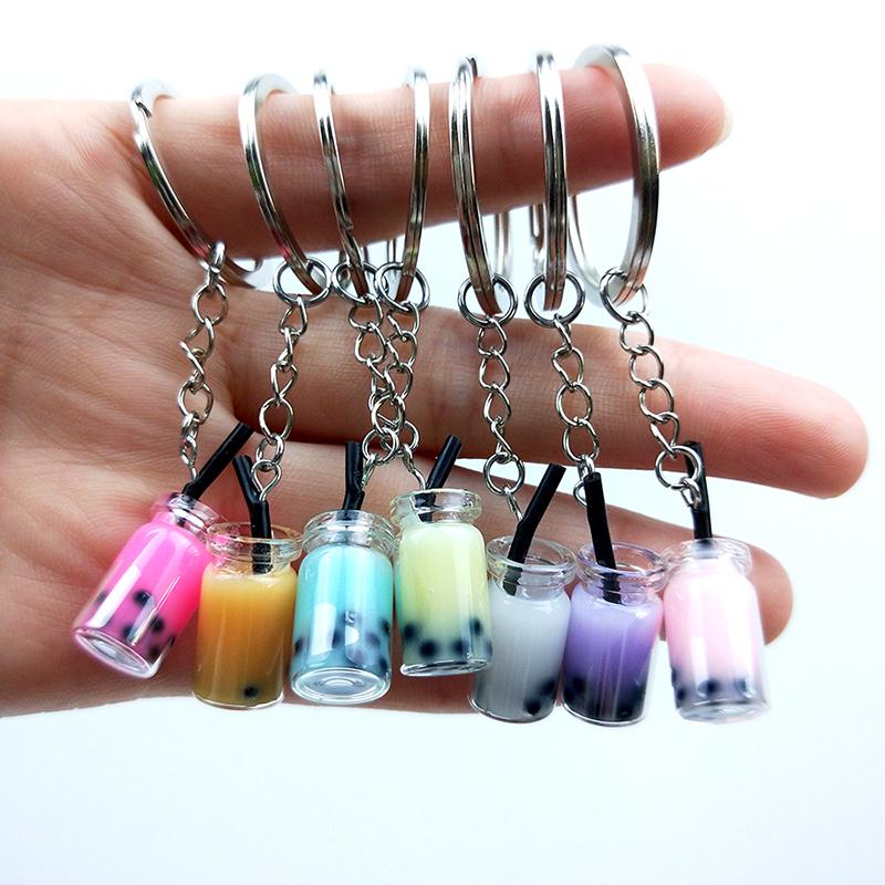 

Keychains Wholesale 150 Pcs 2.2*1cm Creative Acrylic Keychain Pearl Milk Drink Bottle Keyring Bag Pendant Jewelry Gift Resin Key Chain