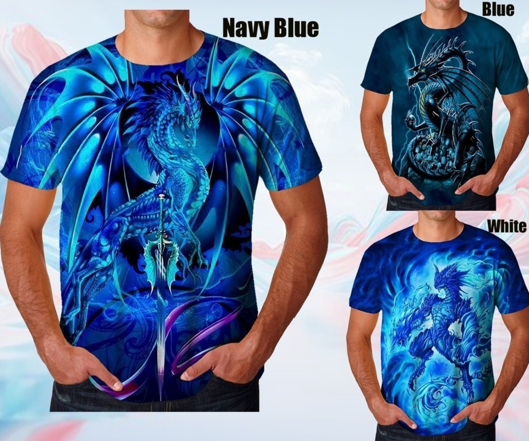 

summer 3d digital dragon printing short sve casual cartoon youth loose t-shirt 1ase, White;black
